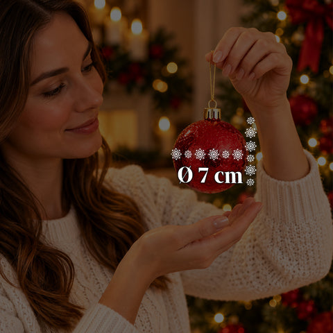 Set mit 16 bruchsicheren Weihnachtskugeln, 7 cm – 4 verschiedene glänzende, matte und glitzernde Oberflächen – Christbaum- und Wohndekoration – Rot, Gold, Silber