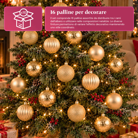 Set mit 16 bruchsicheren Weihnachtskugeln, 7 cm – 4 verschiedene glänzende, matte und glitzernde Oberflächen – Christbaum- und Wohndekoration – Rot, Gold, Silber