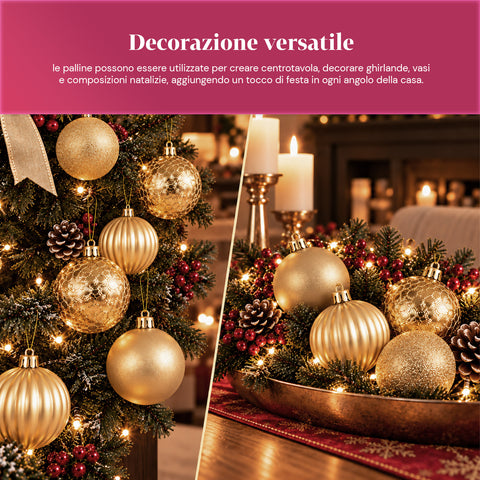 Set mit 16 bruchsicheren Weihnachtskugeln, 7 cm – 4 verschiedene glänzende, matte und glitzernde Oberflächen – Christbaum- und Wohndekoration – Rot, Gold, Silber