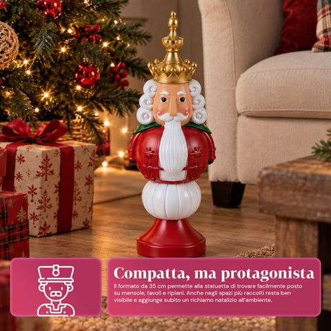 Weihnachtsfigur 35 cm aus Kunstharz, Weihnachtsdekoration mit Weihnachtsmann, Nussknacker-Soldat und Teddybär, Rot oder Weiß, für innen und außen
