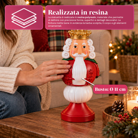 Weihnachtsfigur 35 cm aus Kunstharz, Weihnachtsdekoration mit Weihnachtsmann, Nussknacker-Soldat und Teddybär, Rot oder Weiß, für innen und außen