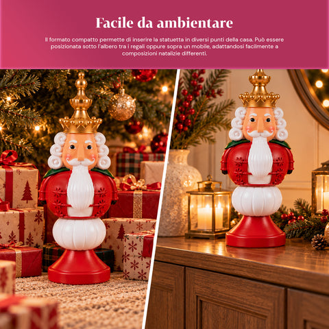 Weihnachtsfigur 35 cm aus Kunstharz, Weihnachtsdekoration mit Weihnachtsmann, Nussknacker-Soldat und Teddybär, Rot oder Weiß, für innen und außen