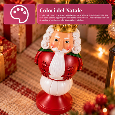 Weihnachtsfigur 35 cm aus Kunstharz, Weihnachtsdekoration mit Weihnachtsmann, Nussknacker-Soldat und Teddybär, Rot oder Weiß, für innen und außen