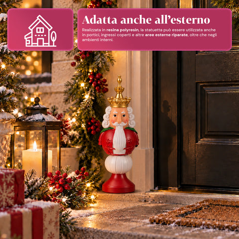 Weihnachtsfigur 35 cm aus Kunstharz, Weihnachtsdekoration mit Weihnachtsmann, Nussknacker-Soldat und Teddybär, Rot oder Weiß, für innen und außen