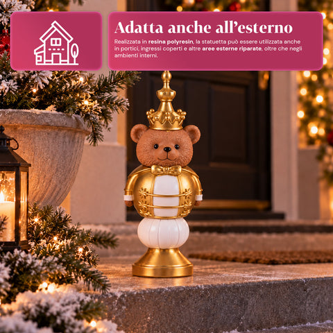 Weihnachtsfigur 35 cm aus Kunstharz, Weihnachtsdekoration mit Weihnachtsmann, Nussknacker-Soldat und Teddybär, Rot oder Weiß, für innen und außen