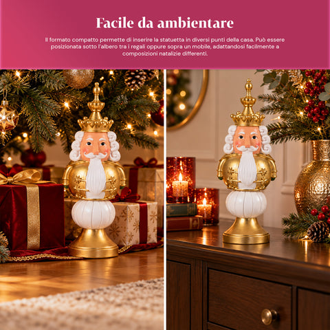 Weihnachtsfigur 35 cm aus Kunstharz, Weihnachtsdekoration mit Weihnachtsmann, Nussknacker-Soldat und Teddybär, Rot oder Weiß, für innen und außen
