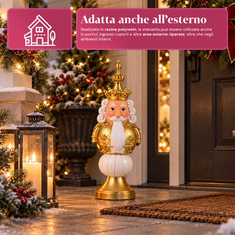 Weihnachtsfigur 35 cm aus Kunstharz, Weihnachtsdekoration mit Weihnachtsmann, Nussknacker-Soldat und Teddybär, Rot oder Weiß, für innen und außen