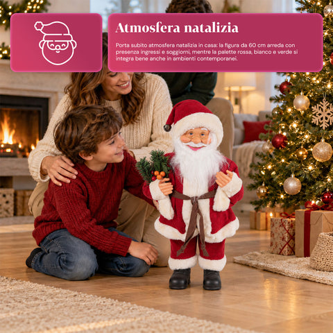 Dekorativer 60 cm großer Weihnachtsmann mit Kiefernzweig und Weihnachtsschmuck – Detaillierte Weihnachtsmannfigur in 4 Varianten: Rot, Eskimo, Weiß, Grau