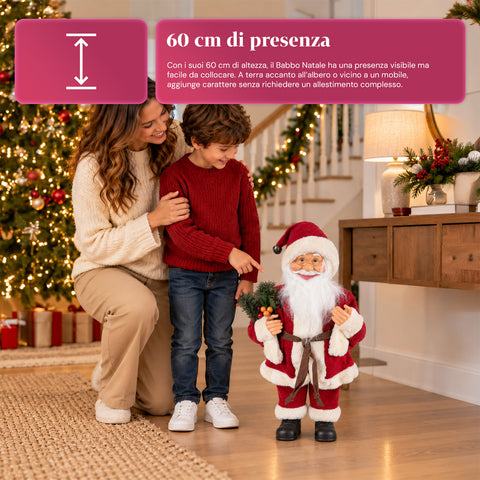 Dekorativer 60 cm großer Weihnachtsmann mit Kiefernzweig und Weihnachtsschmuck – Detaillierte Weihnachtsmannfigur in 4 Varianten: Rot, Eskimo, Weiß, Grau