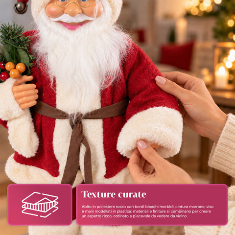 Dekorativer 60 cm großer Weihnachtsmann mit Kiefernzweig und Weihnachtsschmuck – Detaillierte Weihnachtsmannfigur in 4 Varianten: Rot, Eskimo, Weiß, Grau
