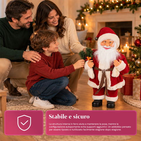 Dekorativer 60 cm großer Weihnachtsmann mit Kiefernzweig und Weihnachtsschmuck – Detaillierte Weihnachtsmannfigur in 4 Varianten: Rot, Eskimo, Weiß, Grau