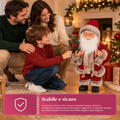 Dekorativer 60 cm großer Weihnachtsmann mit Kiefernzweig und Weihnachtsschmuck – Detaillierte Weihnachtsmannfigur in 4 Varianten: Rot, Eskimo, Weiß, Grau