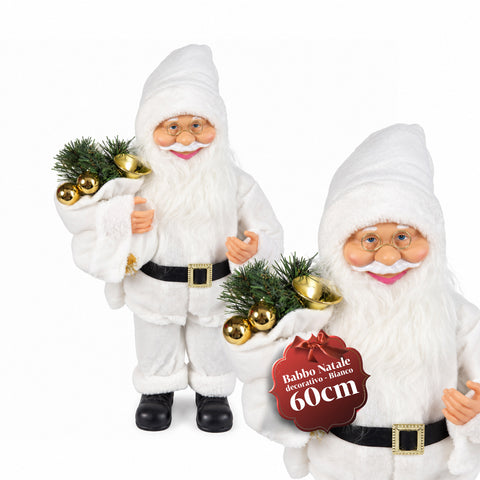 Dekorativer 60 cm großer Weihnachtsmann mit Kiefernzweig und Weihnachtsschmuck – Detaillierte Weihnachtsmannfigur in 4 Varianten: Rot, Eskimo, Weiß, Grau
