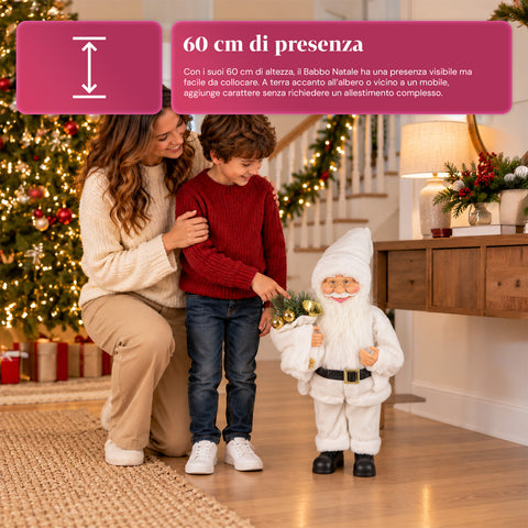 Dekorativer 60 cm großer Weihnachtsmann mit Kiefernzweig und Weihnachtsschmuck – Detaillierte Weihnachtsmannfigur in 4 Varianten: Rot, Eskimo, Weiß, Grau
