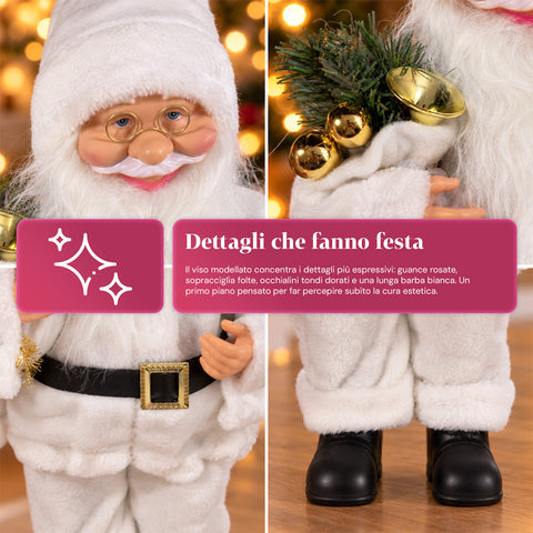 Dekorativer 60 cm großer Weihnachtsmann mit Kiefernzweig und Weihnachtsschmuck – Detaillierte Weihnachtsmannfigur in 4 Varianten: Rot, Eskimo, Weiß, Grau