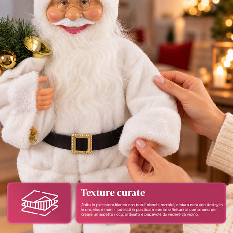 Dekorativer 60 cm großer Weihnachtsmann mit Kiefernzweig und Weihnachtsschmuck – Detaillierte Weihnachtsmannfigur in 4 Varianten: Rot, Eskimo, Weiß, Grau
