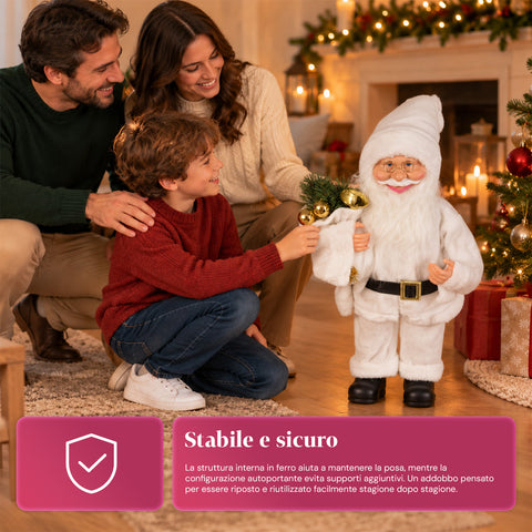 Dekorativer 60 cm großer Weihnachtsmann mit Kiefernzweig und Weihnachtsschmuck – Detaillierte Weihnachtsmannfigur in 4 Varianten: Rot, Eskimo, Weiß, Grau
