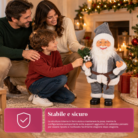 Dekorativer 60 cm großer Weihnachtsmann mit Kiefernzweig und Weihnachtsschmuck – Detaillierte Weihnachtsmannfigur in 4 Varianten: Rot, Eskimo, Weiß, Grau