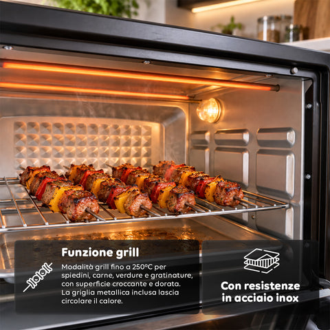 Elektrischer 40-L-Backofen mit zwei elektrischen Heizplatten, Grill, 5 Gararten, 120-Minuten-Timer, 100-250 °C und doppelt verglaster Tür