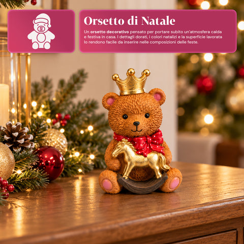 Weihnachtlicher Deko-Teddybär aus Polyresin 16x15x21 cm, Weihnachtsbär als Aufsteller, Figur, Ornament, Weihnachtsschmuck und festliche Wohndekoration, verschiedene Ausführungen
