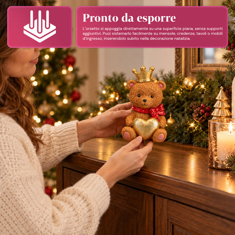 Weihnachtlicher Deko-Teddybär aus Polyresin 16x15x21 cm, Weihnachtsbär als Aufsteller, Figur, Ornament, Weihnachtsschmuck und festliche Wohndekoration, verschiedene Ausführungen