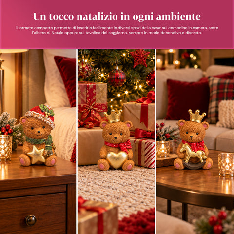 Weihnachtlicher Deko-Teddybär aus Polyresin 16x15x21 cm, Weihnachtsbär als Aufsteller, Figur, Ornament, Weihnachtsschmuck und festliche Wohndekoration, verschiedene Ausführungen