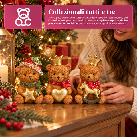 Weihnachtlicher Deko-Teddybär aus Polyresin 16x15x21 cm, Weihnachtsbär als Aufsteller, Figur, Ornament, Weihnachtsschmuck und festliche Wohndekoration, verschiedene Ausführungen