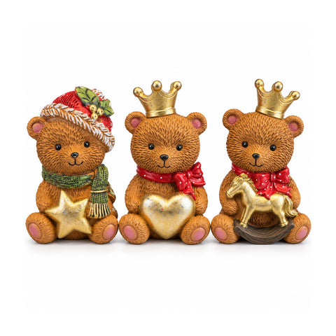 Weihnachtlicher Deko-Teddybär aus Polyresin 16x15x21 cm, Weihnachtsbär als Aufsteller, Figur, Ornament, Weihnachtsschmuck und festliche Wohndekoration, verschiedene Ausführungen