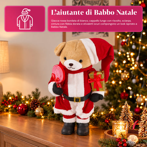 Weihnachtlicher Plüschbär mit rotem und weißem Outfit, drei Größen zur Dekoration von Innenräumen