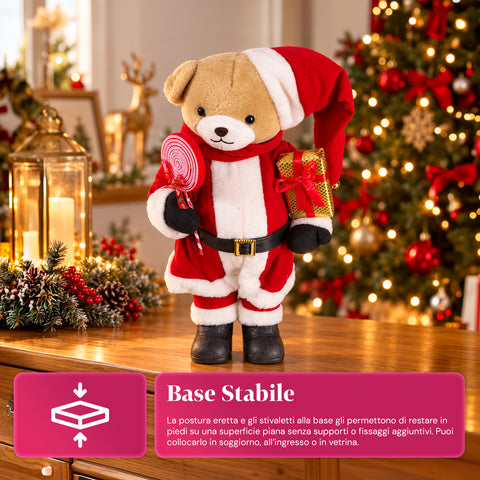 Weihnachtlicher Plüschbär mit rotem und weißem Outfit, drei Größen zur Dekoration von Innenräumen