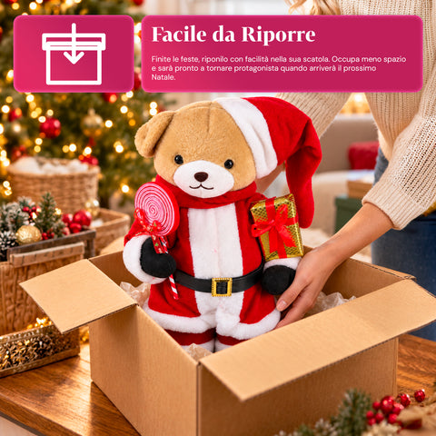 Weihnachtlicher Plüschbär mit rotem und weißem Outfit, drei Größen zur Dekoration von Innenräumen