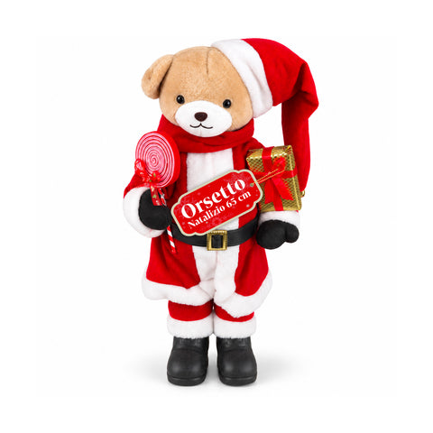 Weihnachtlicher Plüschbär mit rotem und weißem Outfit, drei Größen zur Dekoration von Innenräumen