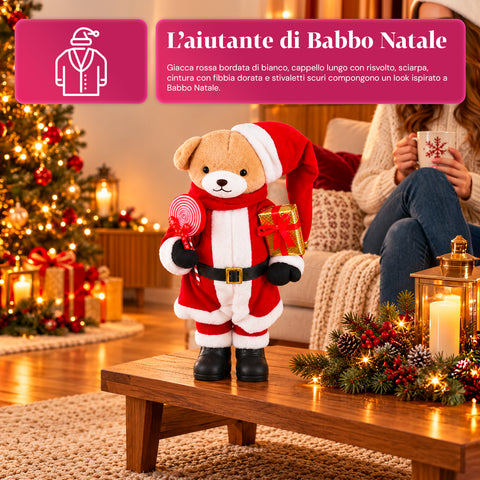 Weihnachtlicher Plüschbär mit rotem und weißem Outfit, drei Größen zur Dekoration von Innenräumen