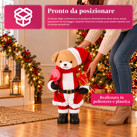 Weihnachtlicher Plüschbär mit rotem und weißem Outfit, drei Größen zur Dekoration von Innenräumen