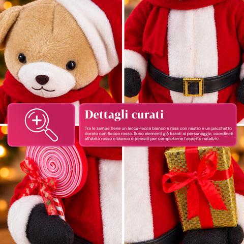 Weihnachtlicher Plüschbär mit rotem und weißem Outfit, drei Größen zur Dekoration von Innenräumen