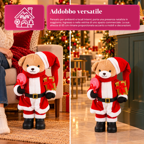 Weihnachtlicher Plüschbär mit rotem und weißem Outfit, drei Größen zur Dekoration von Innenräumen