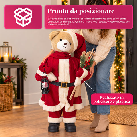 Weihnachtlicher Plüschbär mit rotem und weißem Outfit, drei Größen zur Dekoration von Innenräumen