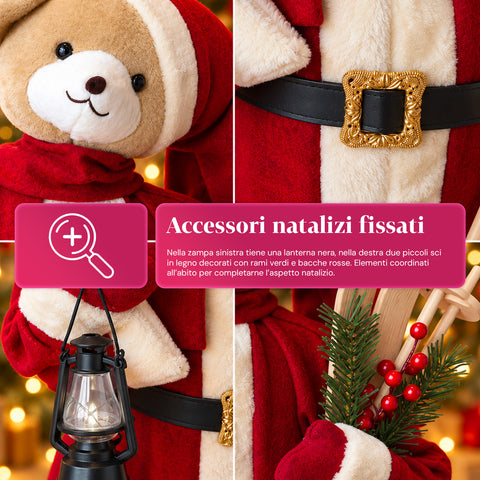 Weihnachtlicher Plüschbär mit rotem und weißem Outfit, drei Größen zur Dekoration von Innenräumen