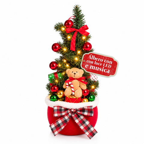 Leuchtende Weihnachtsdekoration als Sack, 50 cm, mit Weihnachtsbaum, Teddybär und Musik, LED-Lichtern, Weihnachtsschmuck