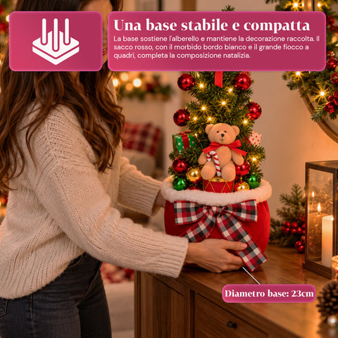 Leuchtende Weihnachtsdekoration als Sack, 50 cm, mit Weihnachtsbaum, Teddybär und Musik, LED-Lichtern, Weihnachtsschmuck