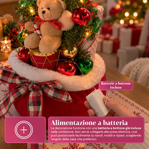 Leuchtende Weihnachtsdekoration als Sack, 50 cm, mit Weihnachtsbaum, Teddybär und Musik, LED-Lichtern, Weihnachtsschmuck