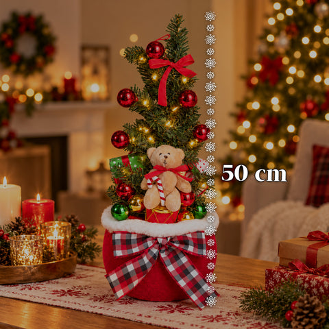 Leuchtende Weihnachtsdekoration als Sack, 50 cm, mit Weihnachtsbaum, Teddybär und Musik, LED-Lichtern, Weihnachtsschmuck