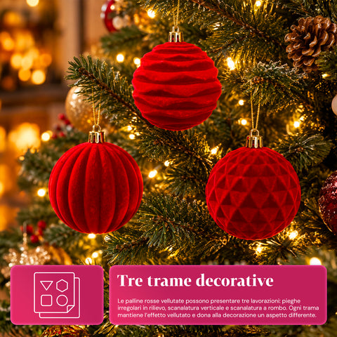 Set mit 12 samtigen Weihnachtskugeln, 8 cm, drei verschiedene Texturen in jeder Packung, in 3 Farben erhältlich, matte Kugeln für den Weihnachtsbaum und zur Dekoration