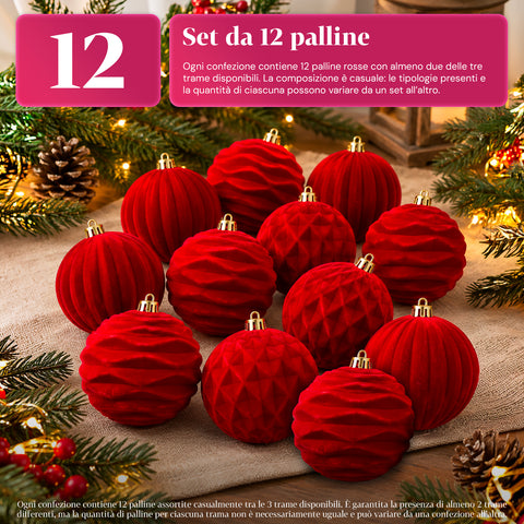 Set mit 12 samtigen Weihnachtskugeln, 8 cm, drei verschiedene Texturen in jeder Packung, in 3 Farben erhältlich, matte Kugeln für den Weihnachtsbaum und zur Dekoration