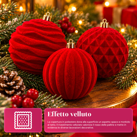 Set mit 12 samtigen Weihnachtskugeln, 8 cm, drei verschiedene Texturen in jeder Packung, in 3 Farben erhältlich, matte Kugeln für den Weihnachtsbaum und zur Dekoration