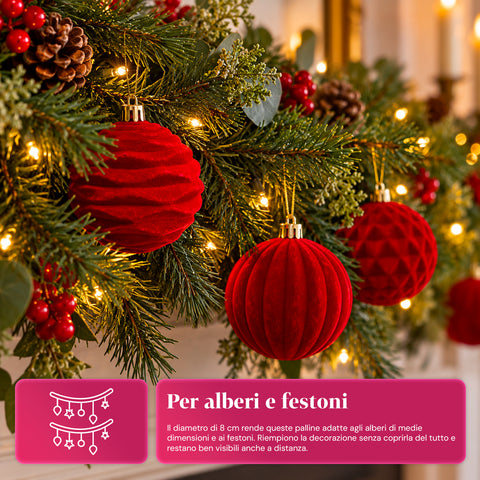Set mit 12 samtigen Weihnachtskugeln, 8 cm, drei verschiedene Texturen in jeder Packung, in 3 Farben erhältlich, matte Kugeln für den Weihnachtsbaum und zur Dekoration