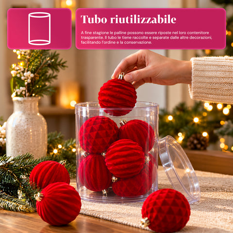 Set mit 12 samtigen Weihnachtskugeln, 8 cm, drei verschiedene Texturen in jeder Packung, in 3 Farben erhältlich, matte Kugeln für den Weihnachtsbaum und zur Dekoration