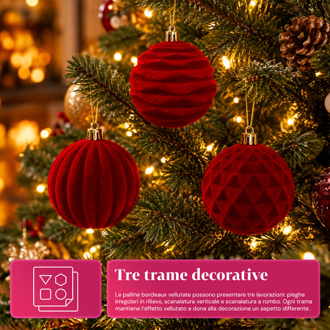 Set mit 12 samtigen Weihnachtskugeln, 8 cm, drei verschiedene Texturen in jeder Packung, in 3 Farben erhältlich, matte Kugeln für den Weihnachtsbaum und zur Dekoration