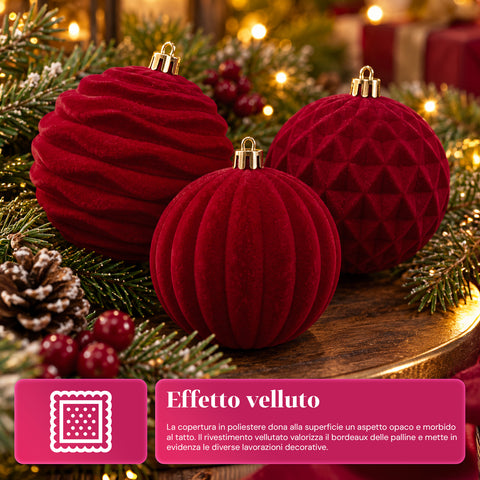 Set mit 12 samtigen Weihnachtskugeln, 8 cm, drei verschiedene Texturen in jeder Packung, in 3 Farben erhältlich, matte Kugeln für den Weihnachtsbaum und zur Dekoration