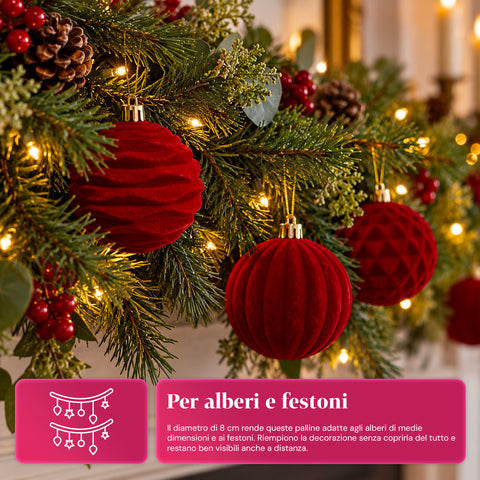 Set mit 12 samtigen Weihnachtskugeln, 8 cm, drei verschiedene Texturen in jeder Packung, in 3 Farben erhältlich, matte Kugeln für den Weihnachtsbaum und zur Dekoration
